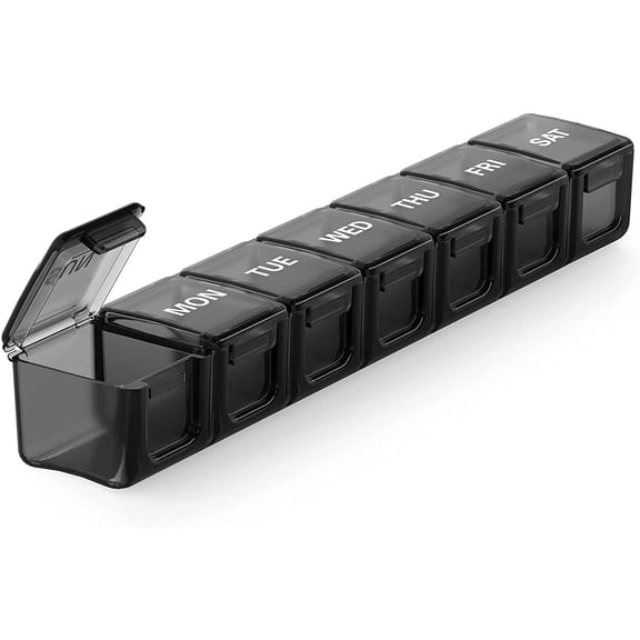 Extra Large Weekly Pill Organizer, 7 Day Daily Pill Box Case Easy to Open, Silkscreen Printed Medicine Container with Clear Lid for Vitamins, Fish Oils or Supplements