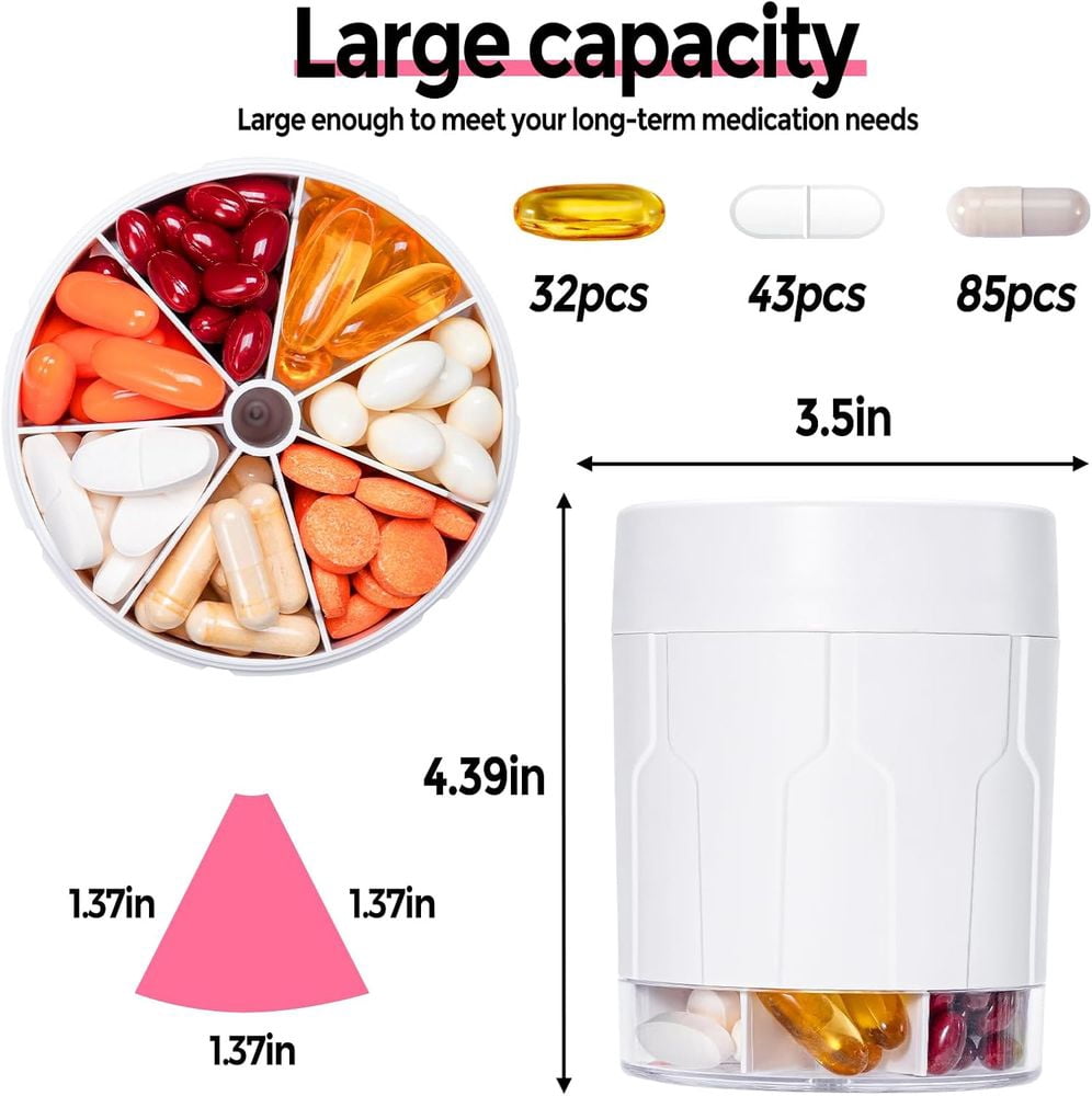 Extra Large Weekly Pill Organizer with 7 Compartments 21 Labels & Cleaning Brush 7-Day Portable Pill Dispenser for Vitamins & Medication