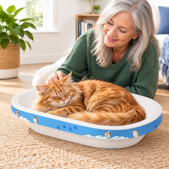Extra Large White Cardboard Cat Scratcher Bed For Indoor Cats