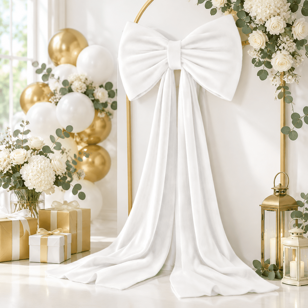 Extra Large White Giant Bow with Long Ribbon, 75x23 Inch Oversized ...