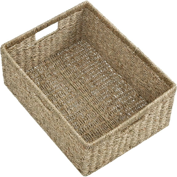 Extra Large Wicker Baskets for Organizing, Seagrass Storage Basket with Built-in Handles, 1 Pack