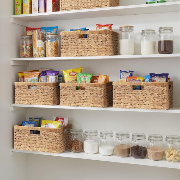 Extra Large Wicker Baskets for Organizing, Water Hyacinth Storage Basket with Built-in Handles, 1 Pack