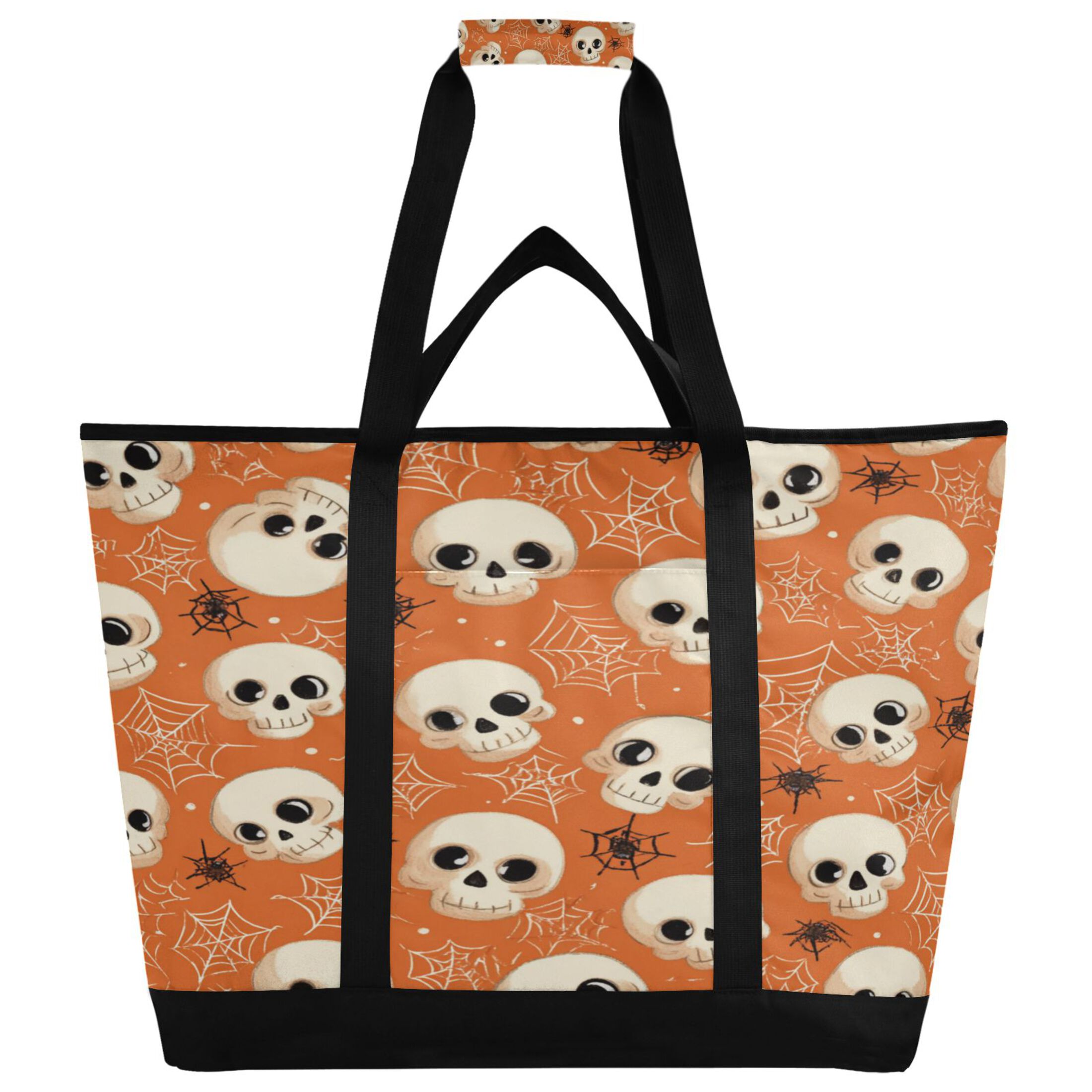 Extra-Large Wide Opening Design Capacity Hand-Held Ice Pack Thickened Insulation Layer For Long-Lasting Cold Retention For Outdoor Shopping Picnics And Camping Adorable Skulls and Spider Webs