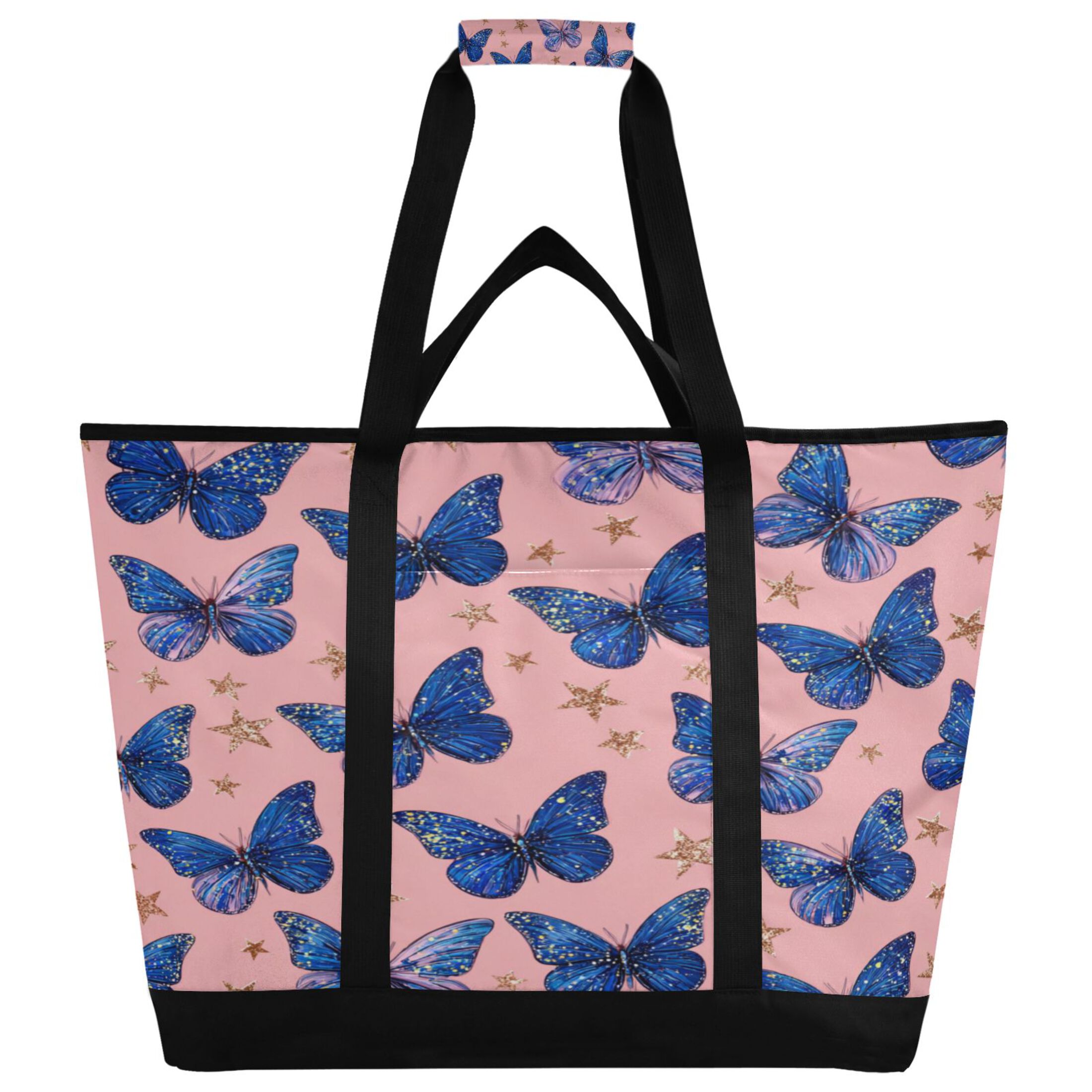 Extra-Large Wide Opening Design Capacity Hand-Held Ice Pack Thickened Insulation Layer For Long-Lasting Cold Retention For Outdoor Shopping Picnics And Camping Blue-purple Swallowtail Butterfly