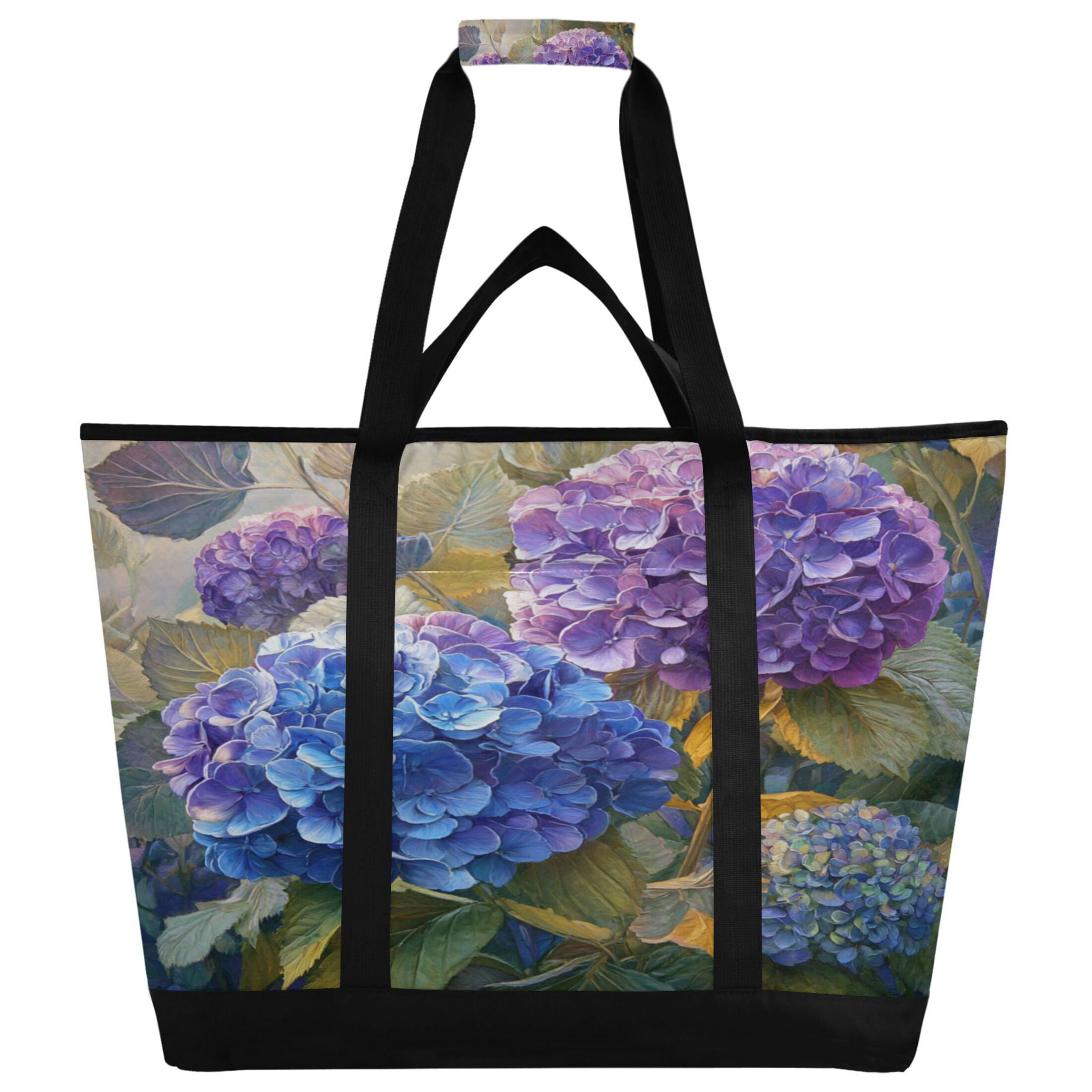 Extra-Large Wide Opening Design Capacity Hand-Held Ice Pack Thickened Insulation Layer For Long-Lasting Cold Retention For Outdoor Shopping Picnics And Camping Beautiful Painting Of Hydrangeas