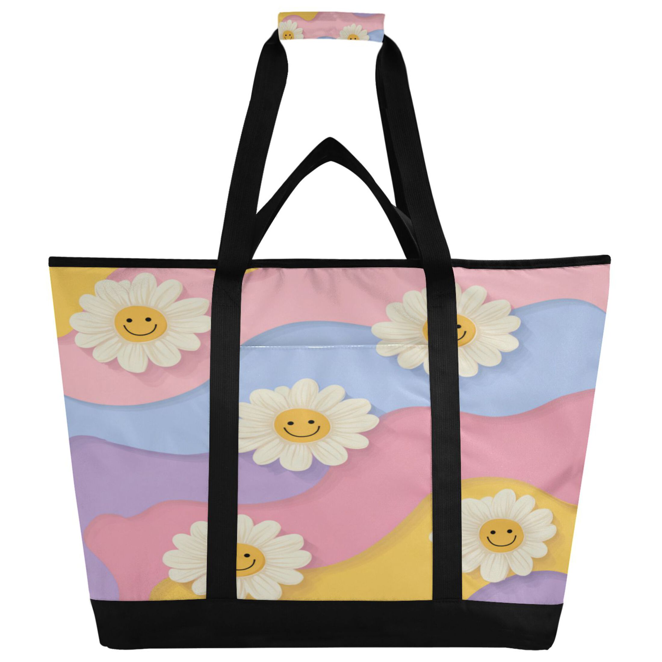 Extra-Large Wide Opening Design Capacity Hand-Held Ice Pack Thickened Insulation Layer For Long-Lasting Cold Retention For Outdoor Shopping Picnics And Camping Cute Adorable Smiling Daisies