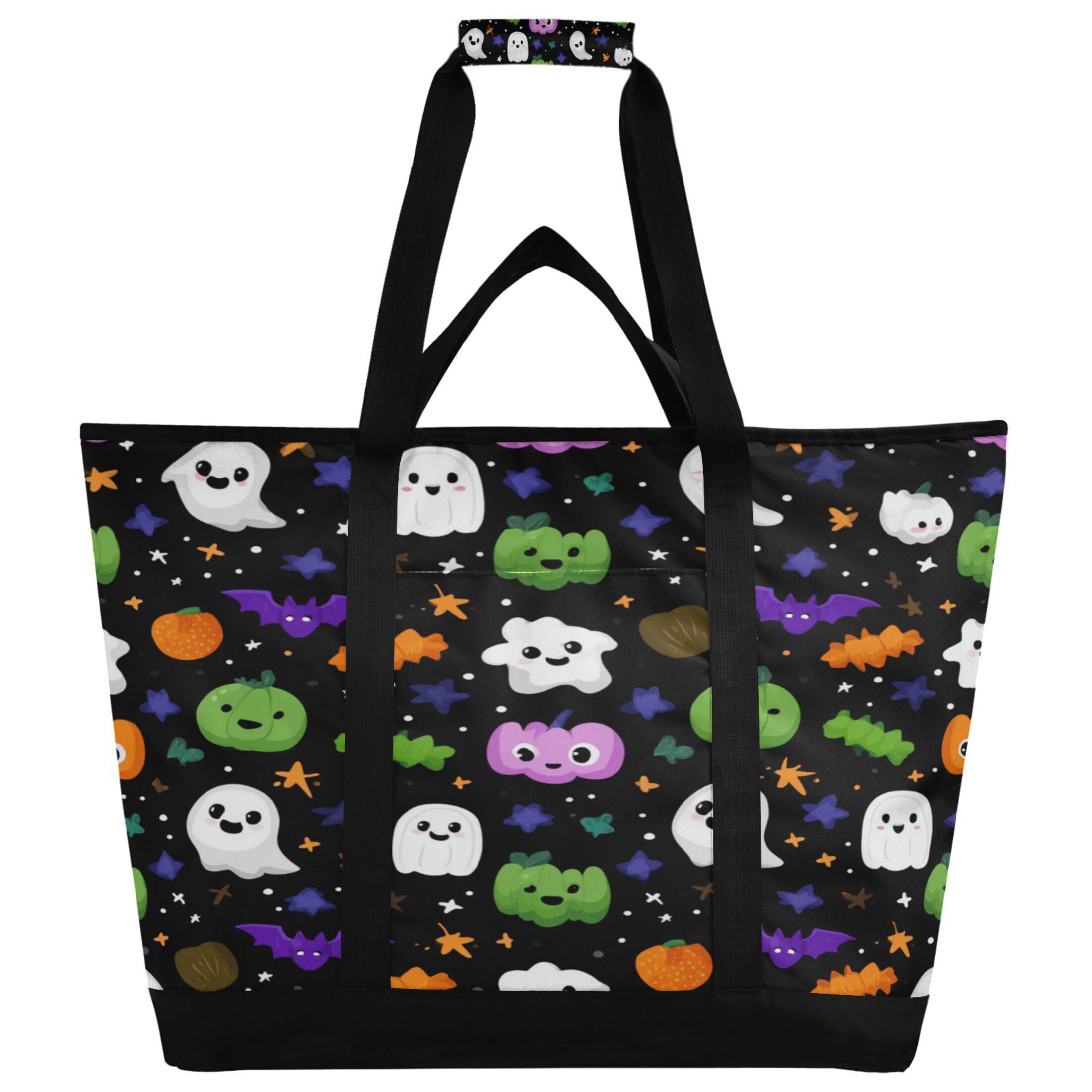 Extra-Large Wide Opening Design Capacity Hand-Held Ice Pack Thickened Insulation Layer For Long-Lasting Cold Retention For Outdoor Shopping Picnics And Camping Cartoon Ghosts Pumpkins