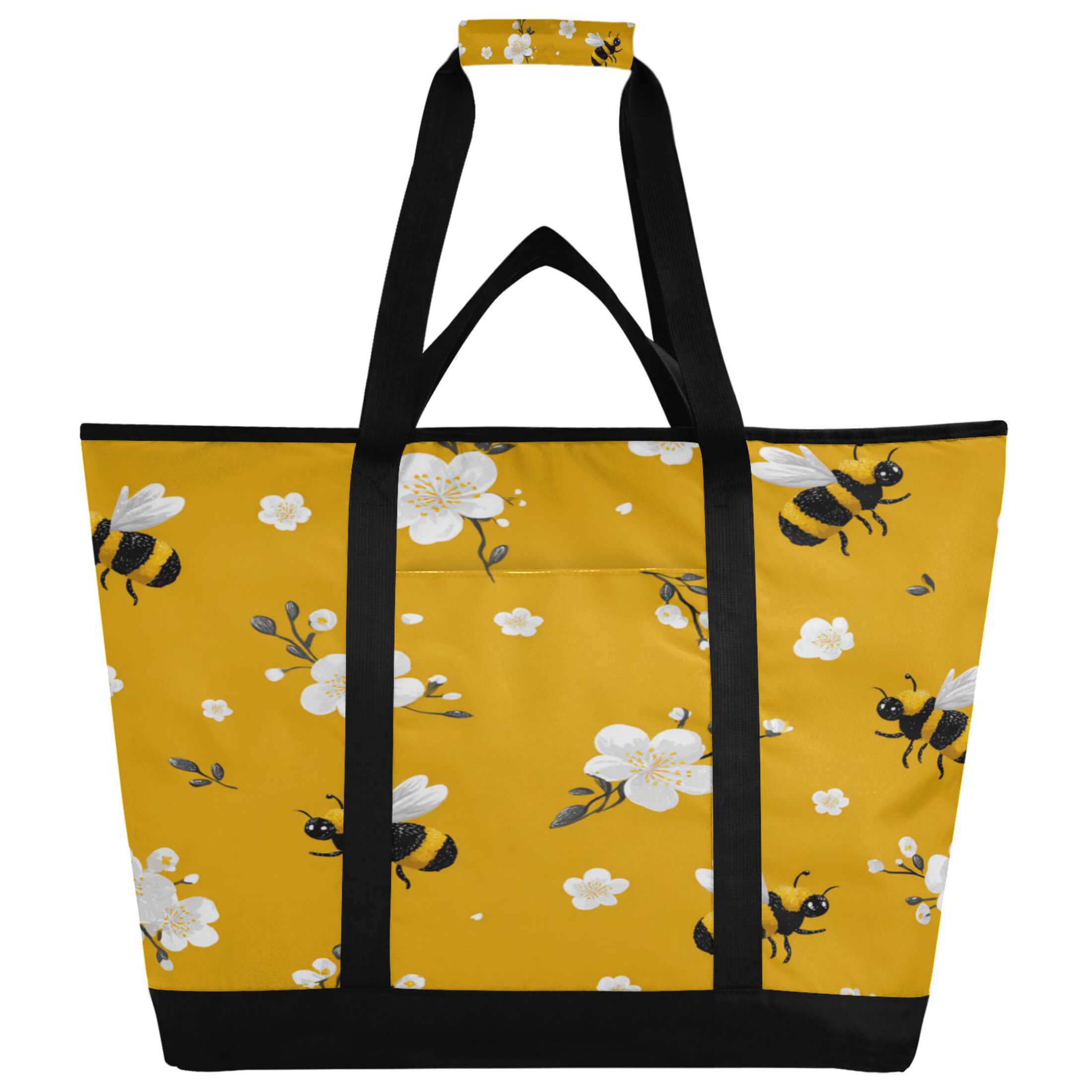 Extra-Large Wide Opening Design Capacity Hand-Held Ice Pack Thickened Insulation Layer For Long-Lasting Cold Retention For Outdoor Shopping Picnics And Camping Cute Cartoon Bees
