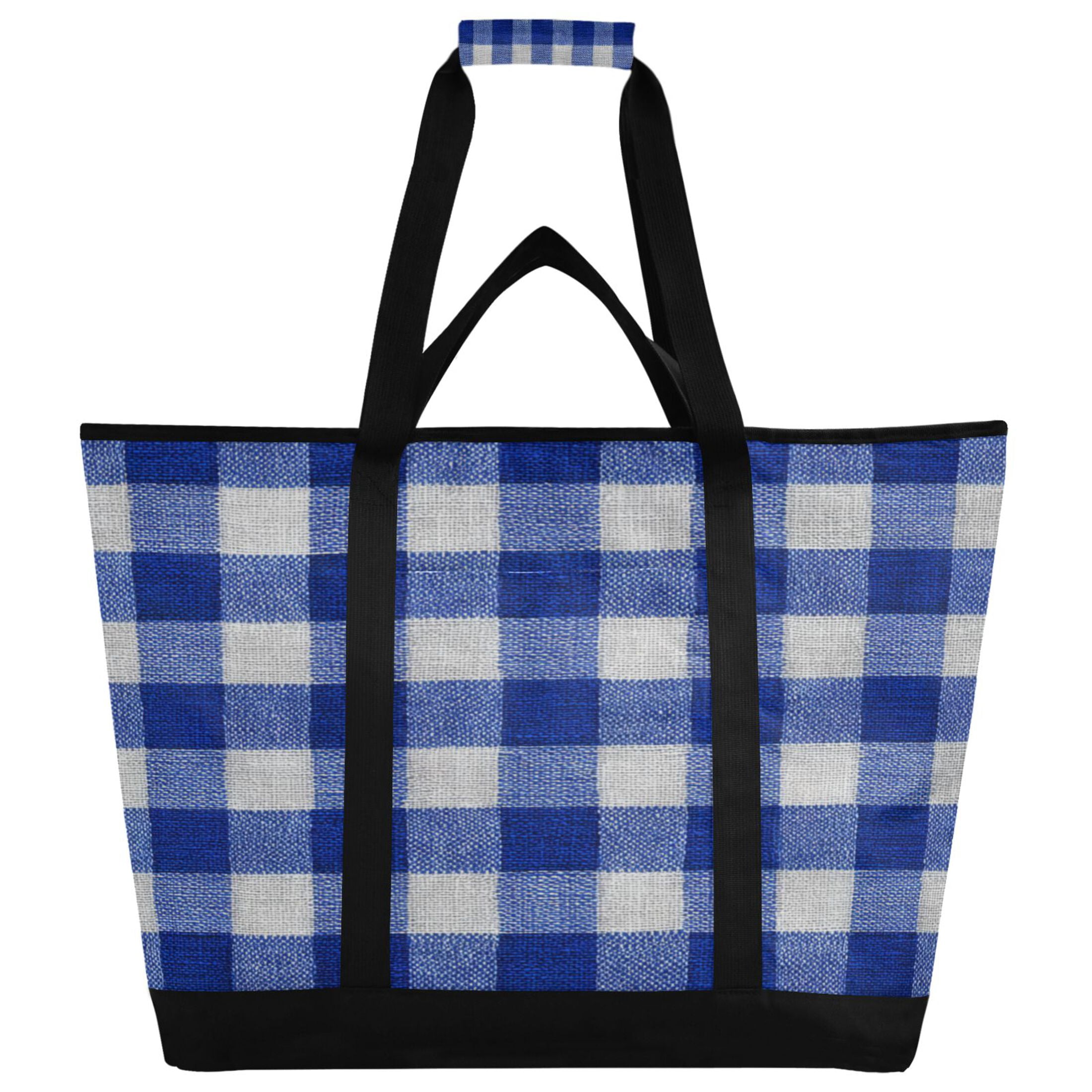 Extra-Large Wide Opening Design Capacity Hand-Held Ice Pack Thickened Insulation Layer For Long-Lasting Cold Retention For Outdoor Shopping Picnics And Camping Deep Blue Checkered