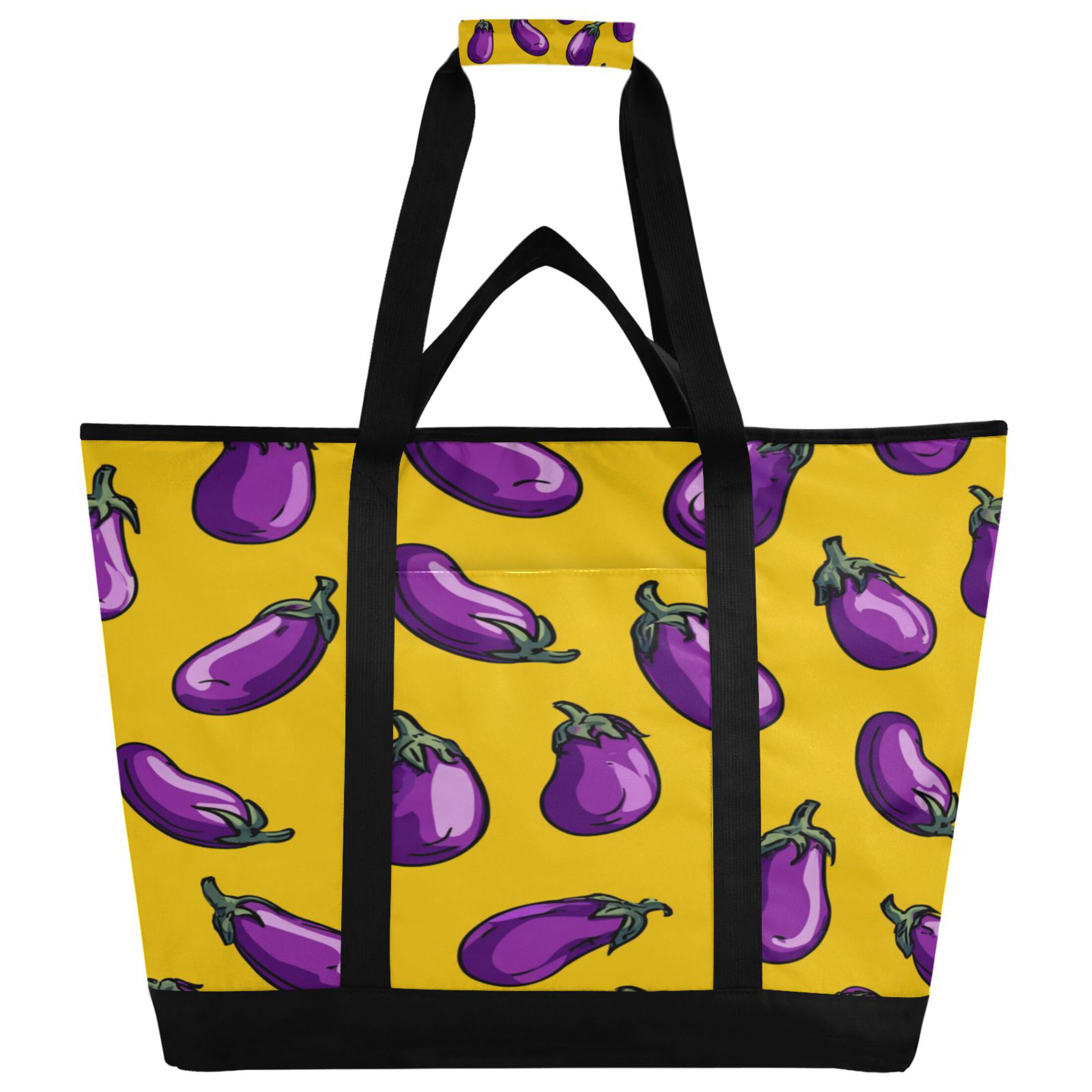 Extra-Large Wide Opening Design Capacity Hand-Held Ice Pack Thickened Insulation Layer For Long-Lasting Cold Retention For Outdoor Shopping Picnics And Camping Eggplants Seamless Pattern