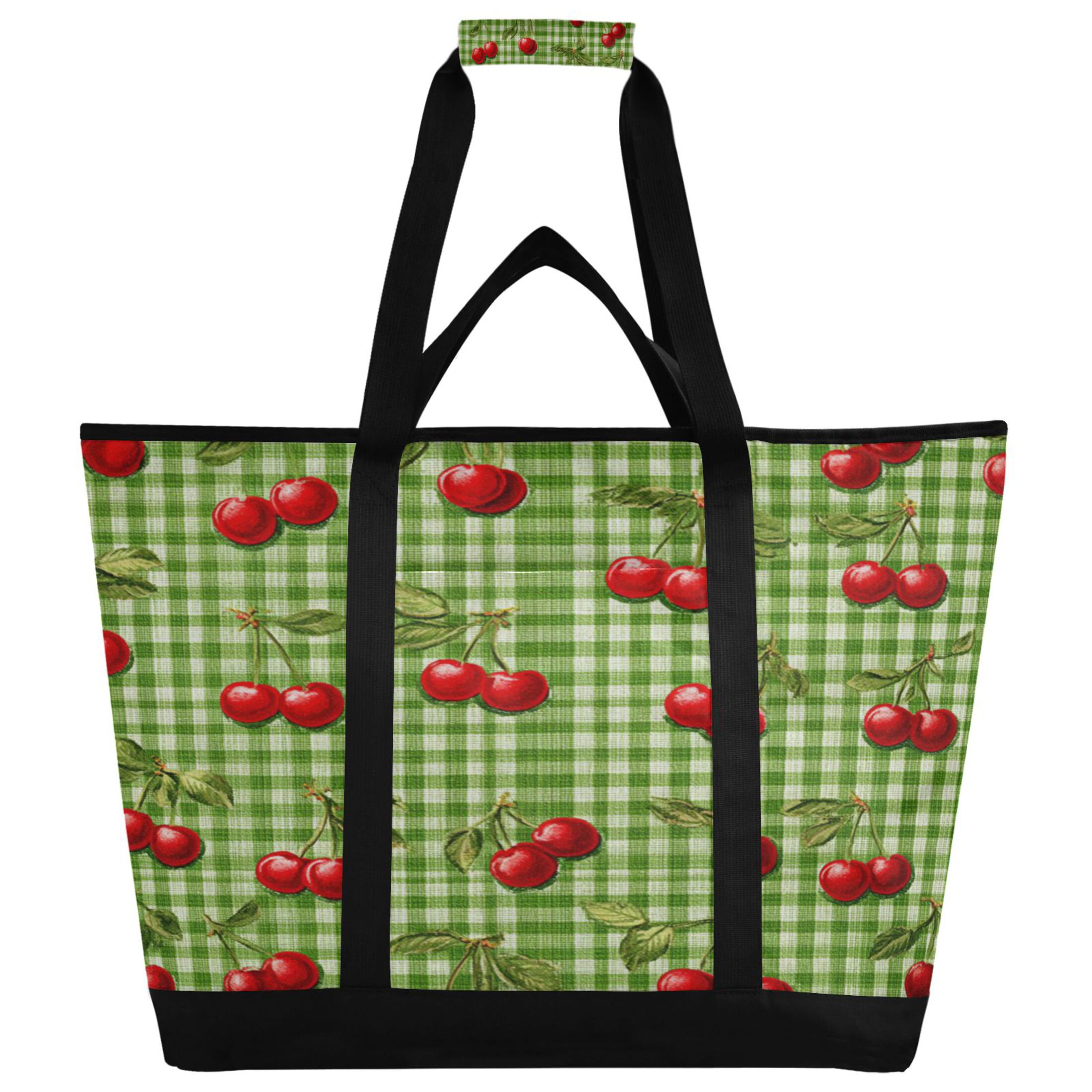 Extra-Large Wide Opening Design Capacity Hand-Held Ice Pack Thickened Insulation Layer For Long-Lasting Cold Retention For Outdoor Shopping Picnics And Camping Inspiration Cherry Painting