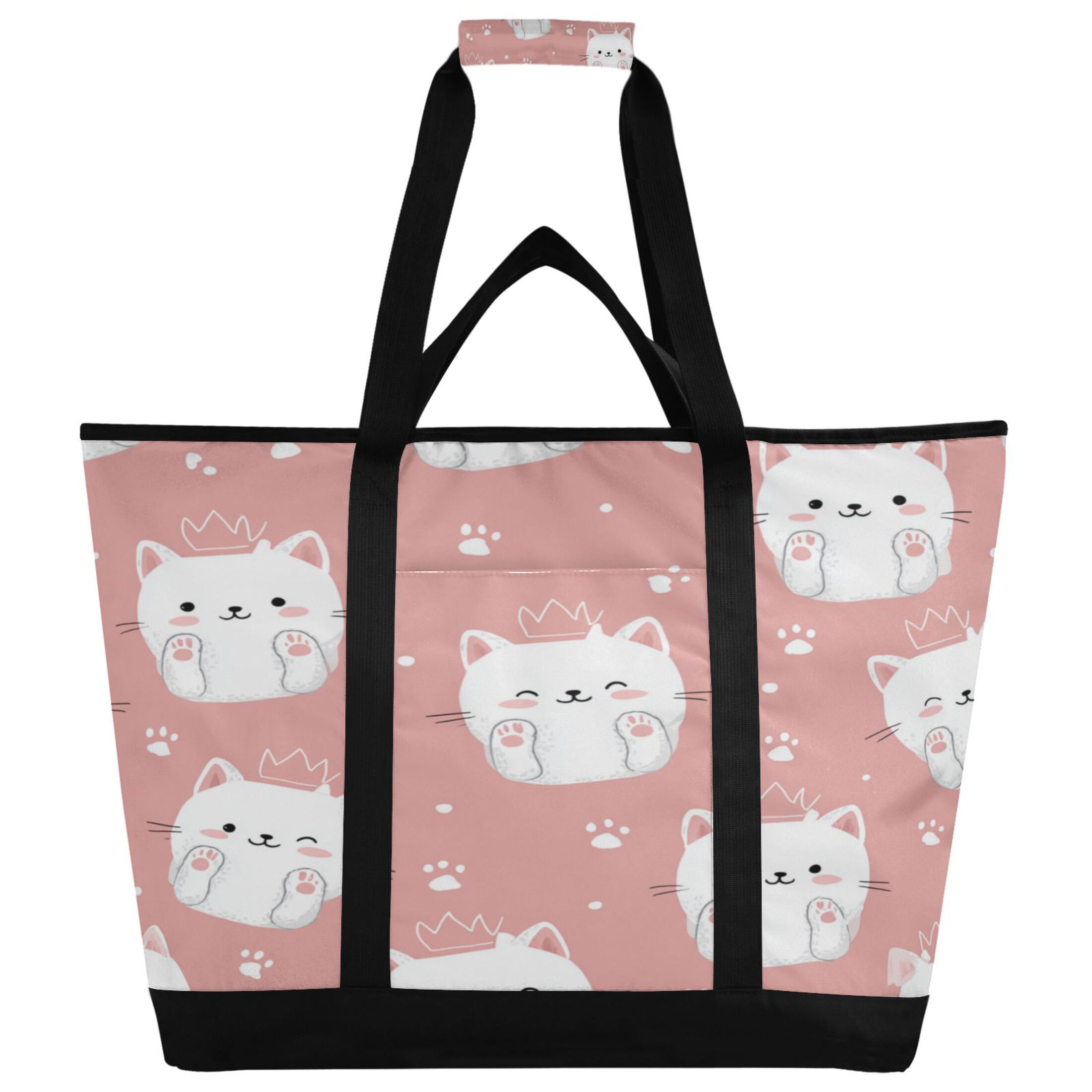 Extra-Large Wide Opening Design Capacity Hand-Held Ice Pack Thickened Insulation Layer For Long-Lasting Cold Retention For Outdoor Shopping Picnics And Camping Kawaii White Cats