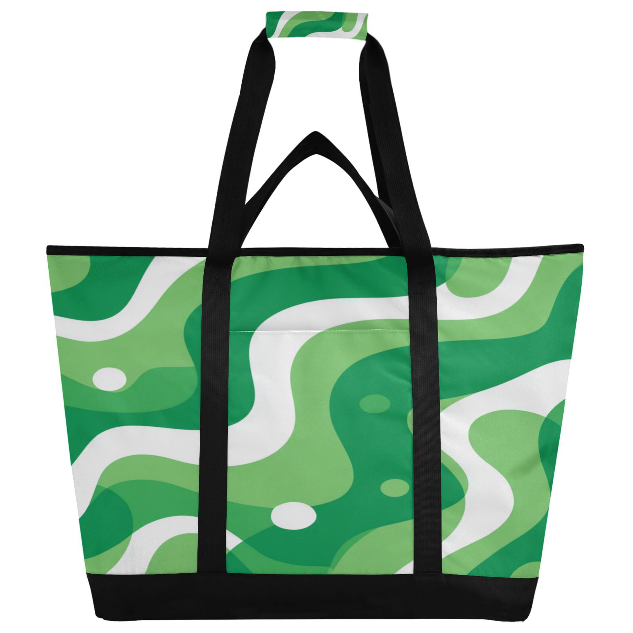 Extra-Large Wide Opening Design Capacity Hand-Held Ice Pack Thickened Insulation Layer For Long-Lasting Cold Retention For Outdoor Shopping Picnics And Camping Light Green Flowing Lines