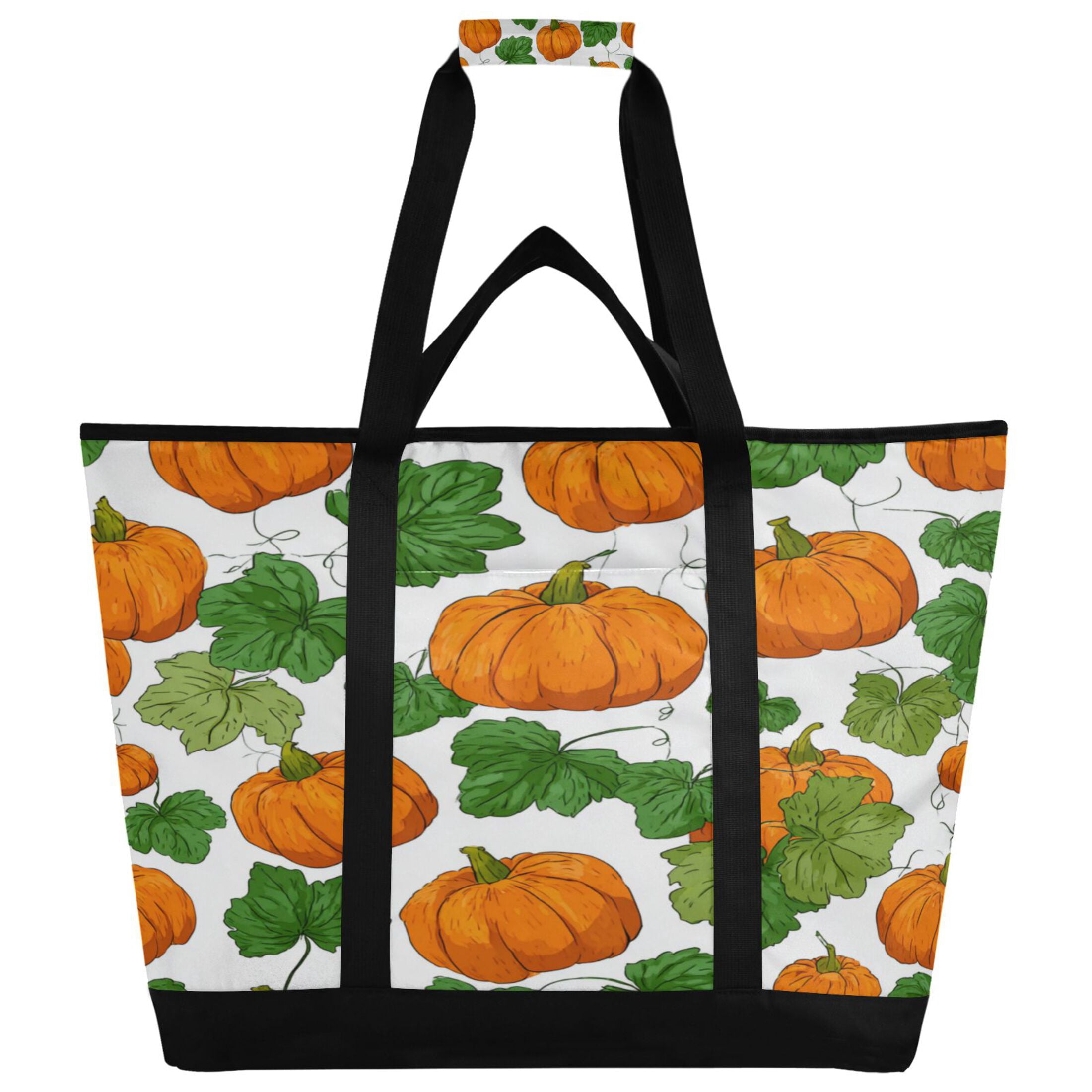 Extra-Large Wide Opening Design Capacity Hand-Held Ice Pack Thickened Insulation Layer For Long-Lasting Cold Retention For Outdoor Shopping Picnics And Camping Orange Pumpkins