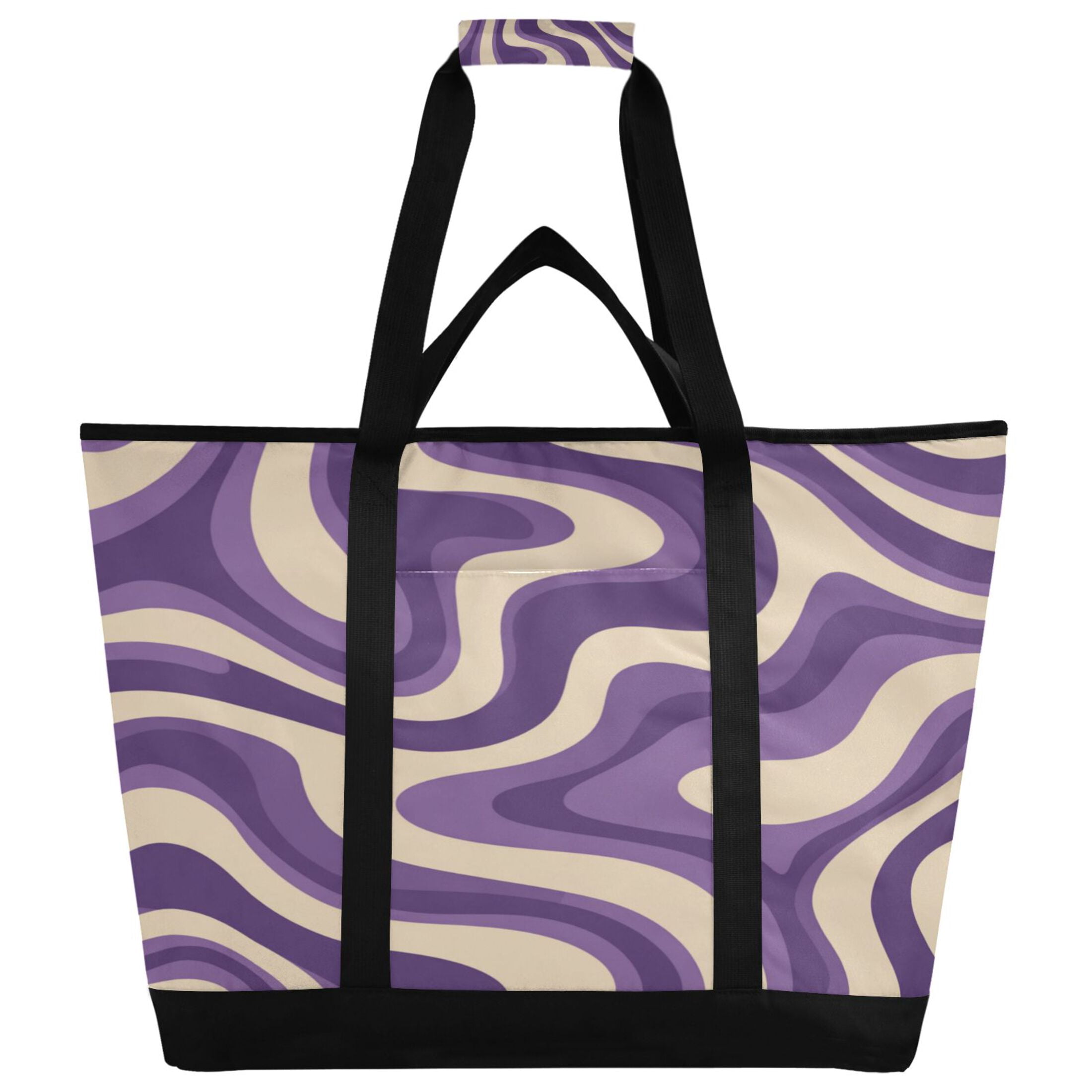 Extra-Large Wide Opening Design Capacity Hand-Held Ice Pack Thickened Insulation Layer For Long-Lasting Cold Retention For Outdoor Shopping Picnics And Camping Purple Creamy Pattern
