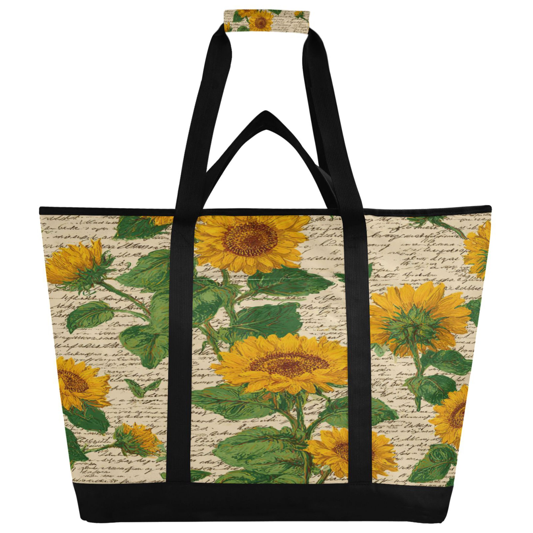 Extra-Large Wide Opening Design Capacity Hand-Held Ice Pack Thickened Insulation Layer For Long-Lasting Cold Retention For Outdoor Shopping Picnics And Camping Retro-chic Sunflowers