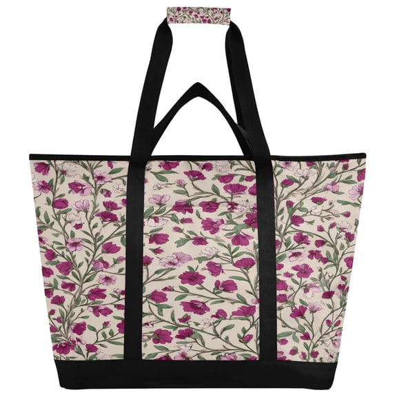 Extra-Large Wide Opening Design Capacity Hand-Held Ice Pack Thickened Insulation Layer For Long-Lasting Cold Retention For Outdoor Shopping Picnics And Camping Red-pink Magenta Flowers