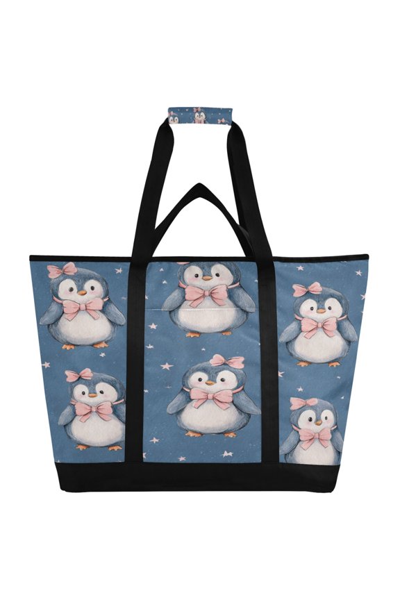 Extra-Large Wide Opening Design Capacity Hand-Held Ice Pack Thickened Insulation Layer For Long-Lasting Cold Retention For Outdoor Shopping Picnics And Camping Starry Penguin Bows