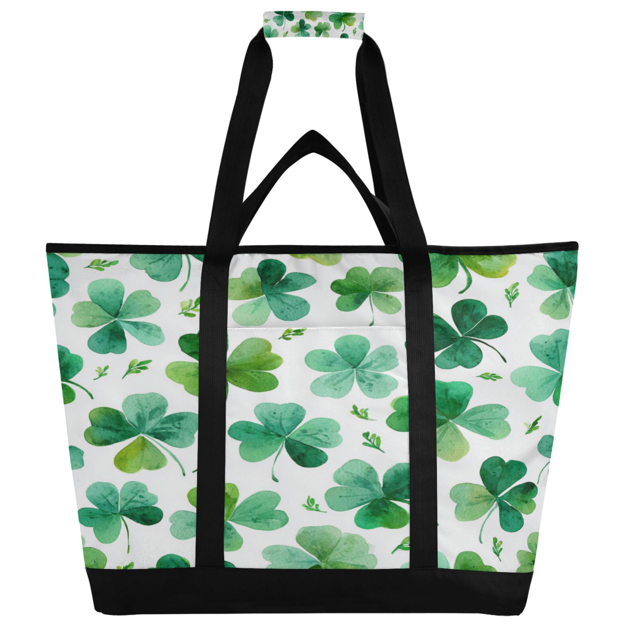 Extra-Large Wide Opening Design Capacity Hand-Held Ice Pack Thickened Insulation Layer For Long-Lasting Cold Retention For Outdoor Shopping Picnics And Camping Shamrocks and Clovers Pattern