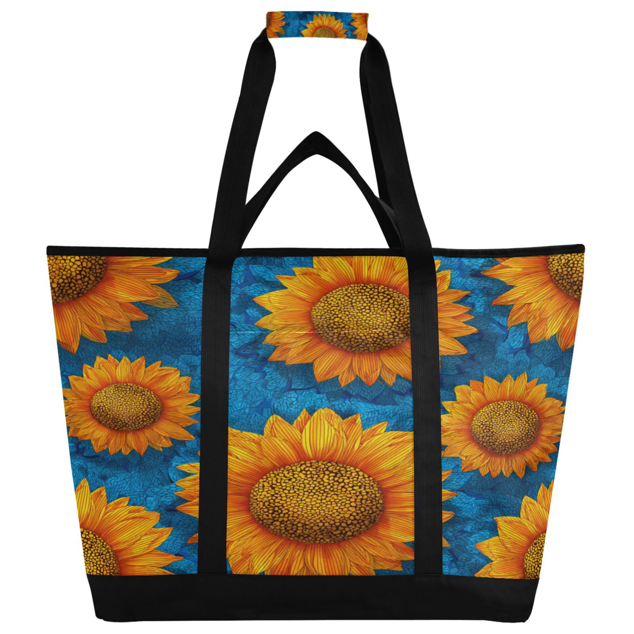 Extra-Large Wide Opening Design Capacity Hand-Held Ice Pack Thickened Insulation Layer For Long-Lasting Cold Retention For Outdoor Shopping Picnics And Camping Vibrant Digital Sunflower Painting