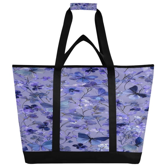 Extra-Large Wide Opening Design Capacity Hand-Held Ice Pack Thickened Insulation Layer For Long-Lasting Cold Retention For Outdoor Shopping Picnics And Camping Watercolor Blue Flowers