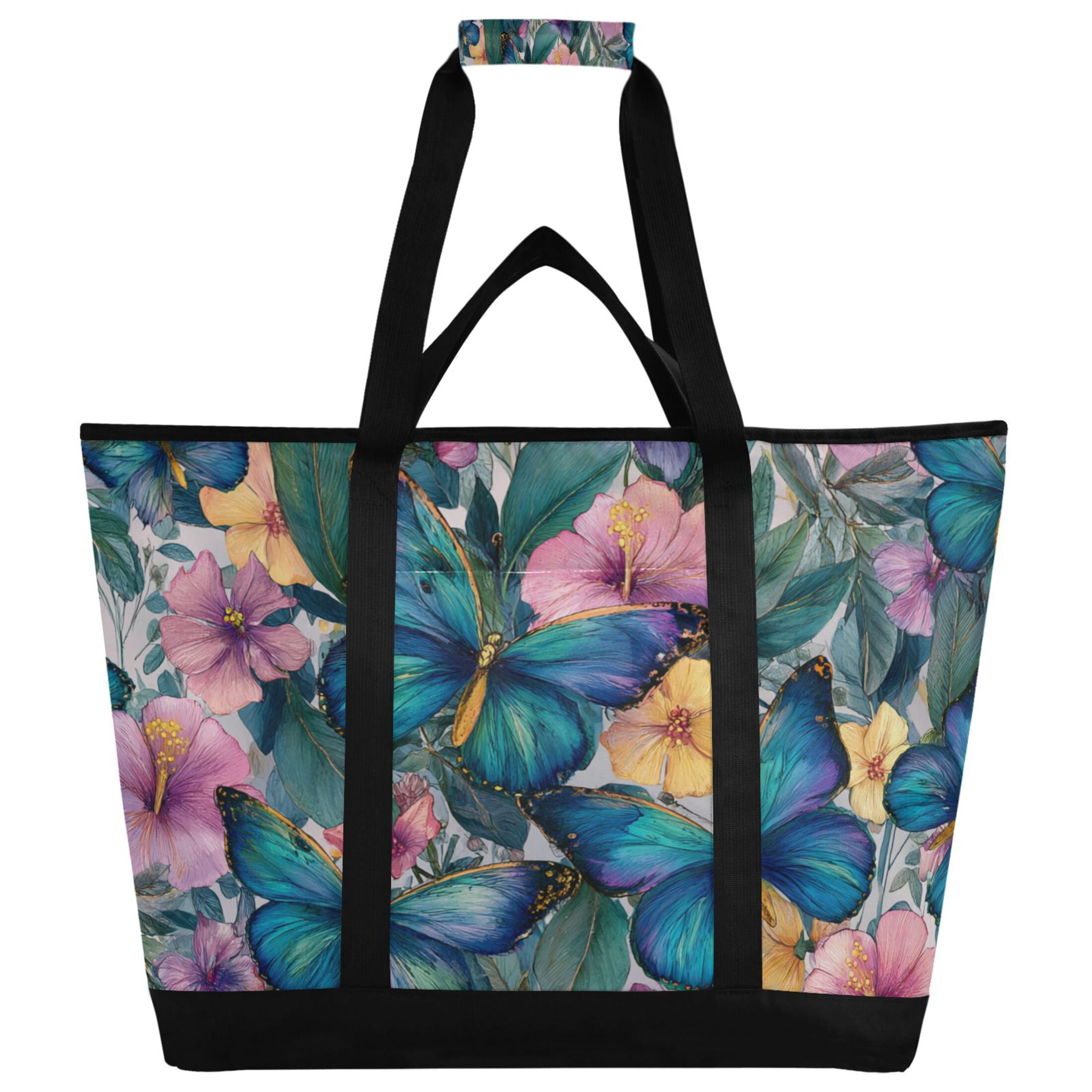 Extra-Large Wide Opening Design Capacity Hand-Held Ice Pack Thickened Insulation Layer For Long-Lasting Cold Retention For Outdoor Shopping Picnics And Camping A Whimsical Watercolor Pattern