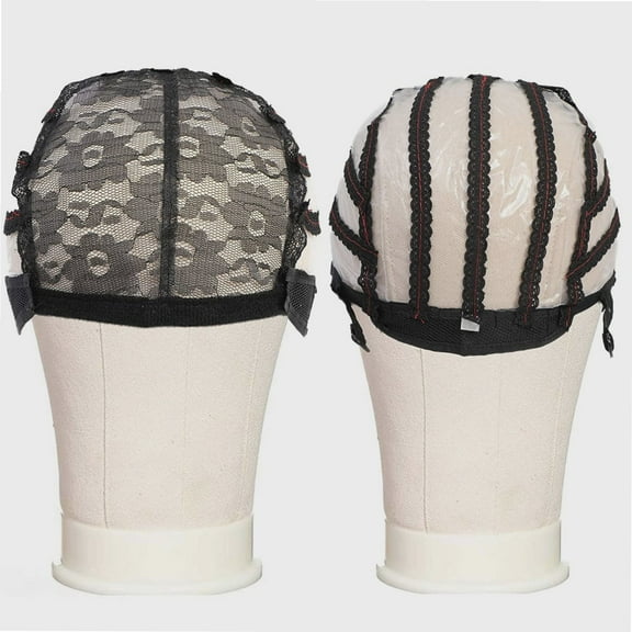Extra Large Wig Caps for Making Wigs Black Swiss Lace Wig Cap with Adjustable Strap for Weave Wig Women Hairnets easy cap Stretch Adjustable Open Wig Cap with PVC Paper for DIY Wig(1Pcs-XL)