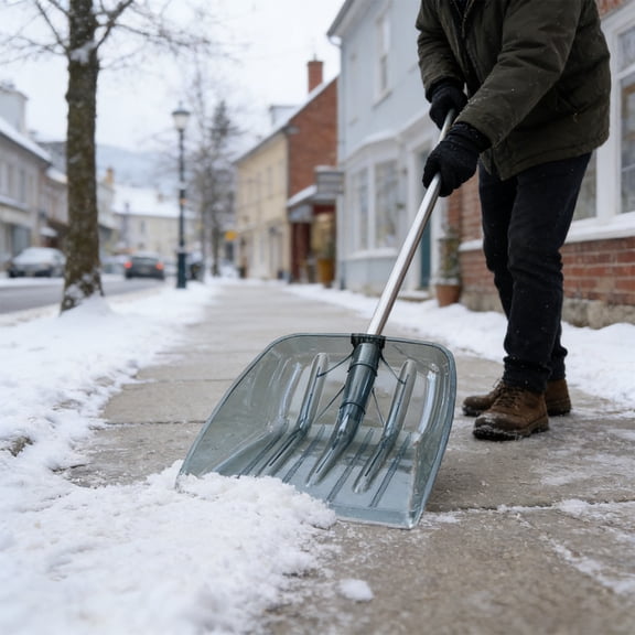 Extra-Large Winter Snow Shovel with Thickened Curved Plastic Blade and Ergonomic Design, High-Efficiency Snow Removal Tool for Clearing Driveways, Sidewalks and Walkways After Heavy Snowfall