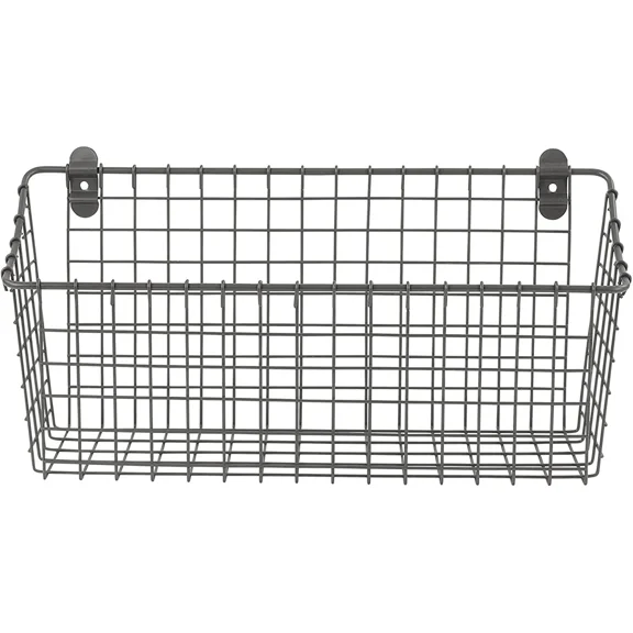 Extra Large Wire Baskets, Industrial Gray Vintage Modern Farmhouse Wall-Mounted With Accessible Top Opening, Portable And Rustproof Coating For Bathroom Bedroom