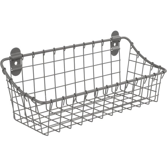 Extra Large Wire Wall Mount Storage Basket Industrial Gray, Vintage Wire Basket Wall Mount Organizer Modern for Pantry Kitchen and Bath, Versatile Wall Mount Storage Basket Wire Caddy