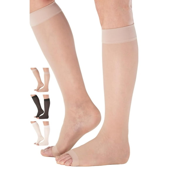 Extra Large Women Open Toe Compression Socks Travel 15-20mmHg Nude 4X-Large