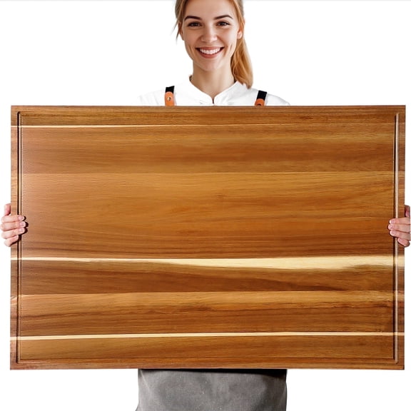 Sentsu 36x24 Extra Large Acacia Wood Cutting Boards with Juice Groove and Handles, 5XL Stove Top Cover Thick Heavy Duty Pre-Oiled
