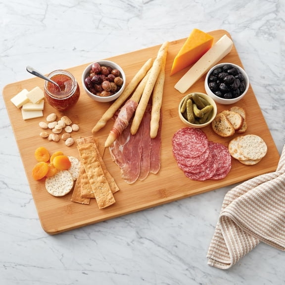 Extra-Large Wood Cutting Board, Reversible Chopping Board for Kitchen Meal Prep and Serving, Charcuterie Board, 14.17-Inch x 20.08-Inch, Bamboo