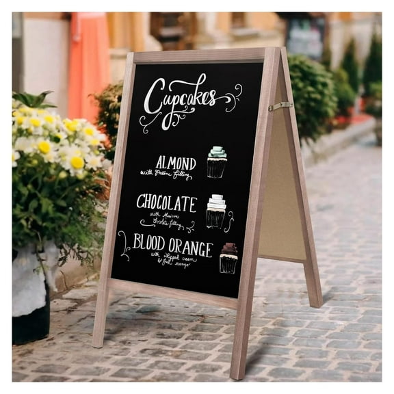 Extra Large Wooden 40x22 Chalkboard, Double-Sided Sidewalk A Frame Chalkboard Sign, Sturdy Sandwich Board for Restaurant, Business or Wedding, Grey