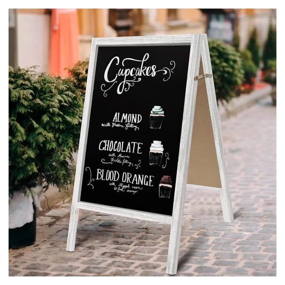 Extra Large Wooden 40x22 Chalkboard, Double-Sided Sidewalk A Frame Chalkboard Sign, Sturdy Sandwich Board for Restaurant, Business or Wedding,White