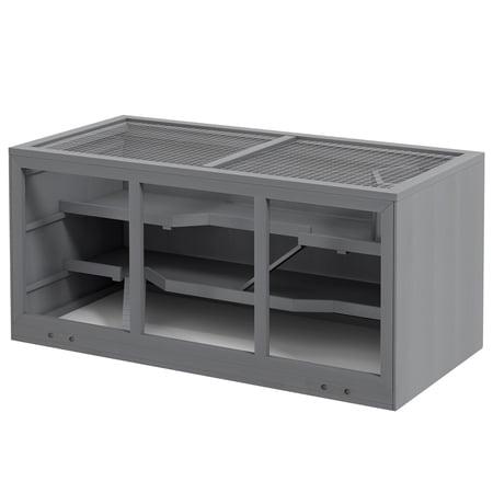 Extra Large Wooden Hamster Cage with Opening Roof, Hut, Ramps, Gray