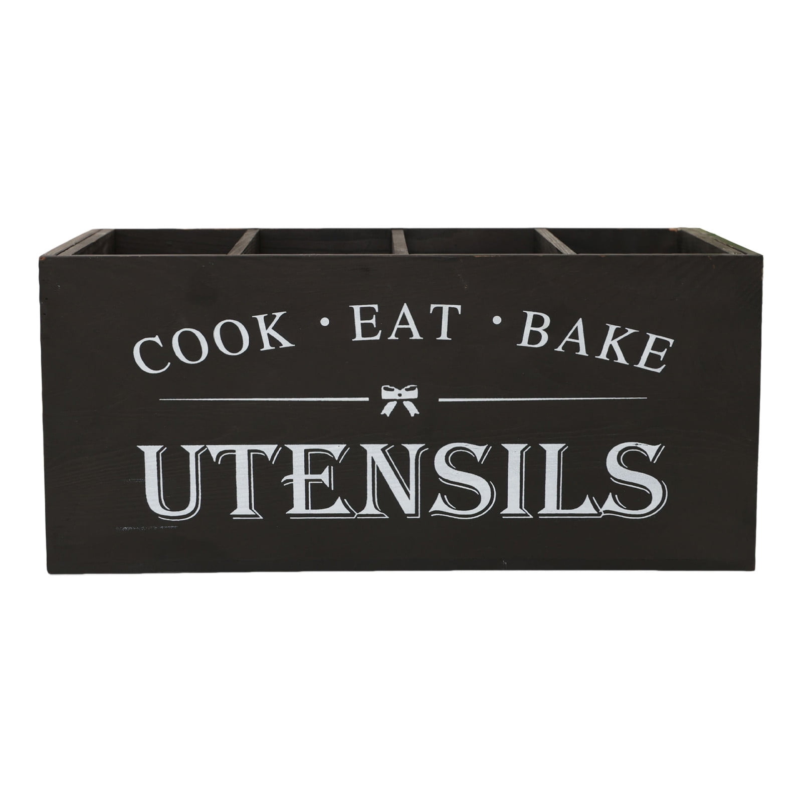 Extra Large Wooden Utensil Holder - 4-Compartment Countertop Organizer for Cooking Tools, Rustic Farmhouse Kitchen Decor - Housewarming Gift for Home Chefs
