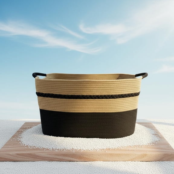 Extra Large Woven Cotton Rope Laundry Basket with Handles 24"x16"x14" Black