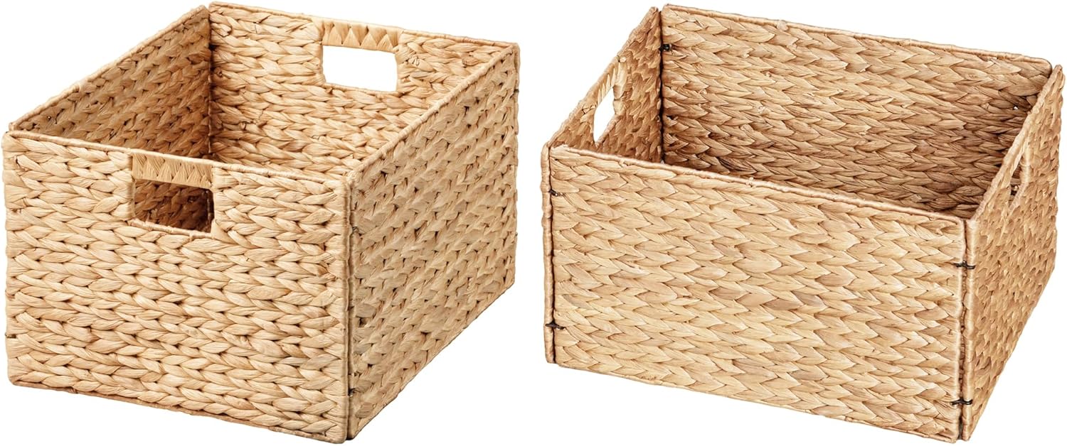 Extra Large Woven Hyacinth Wicker Storage Baskets with Iron Wire Frame
