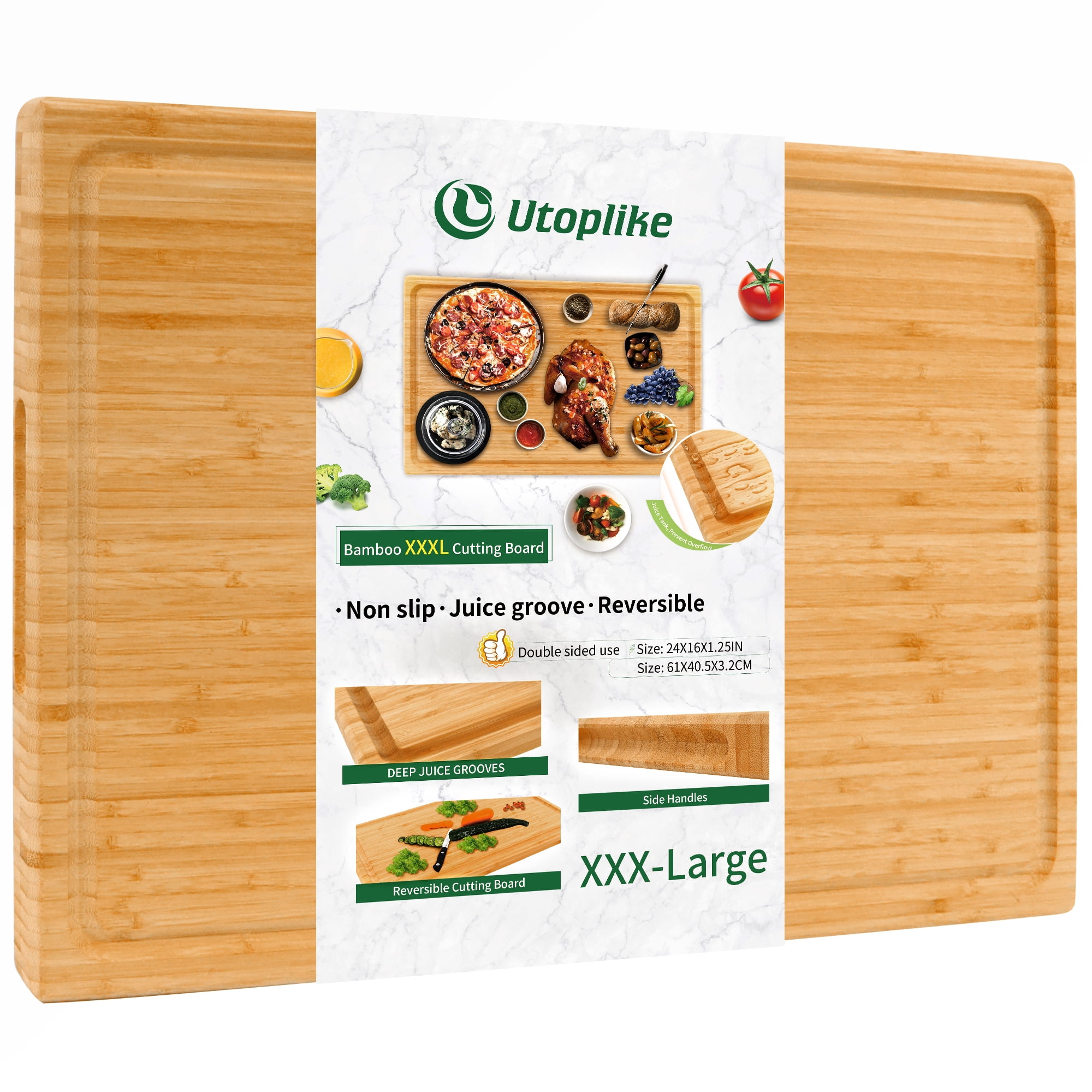 Extra Large XXXL Bamboo Cutting Board 24 x16 Inch,Largest Wooden Butcher  Block for Turkey, Meat, Vegetables, BBQ, Over the Sink Chopping Board with  Handle and Juice Groove 