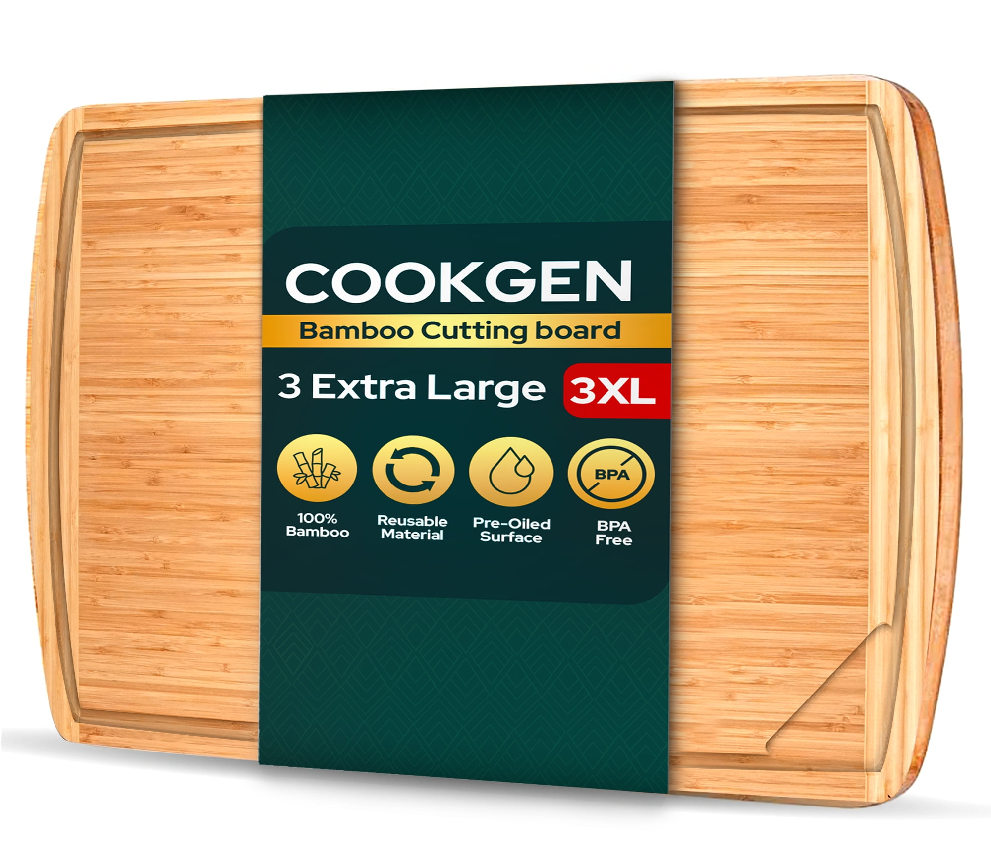 Extra Large Bamboo Cutting Board with Juice Groove and Handles