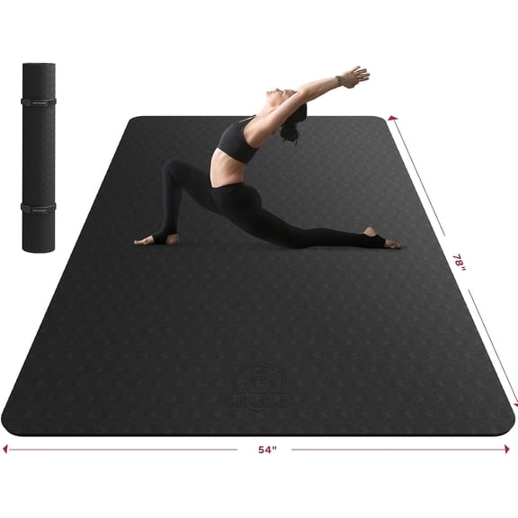 Extra Large Yoga Mat 78"x54", 6 mm Thick, Black, Non-Slip, Eco-Friendly TPE