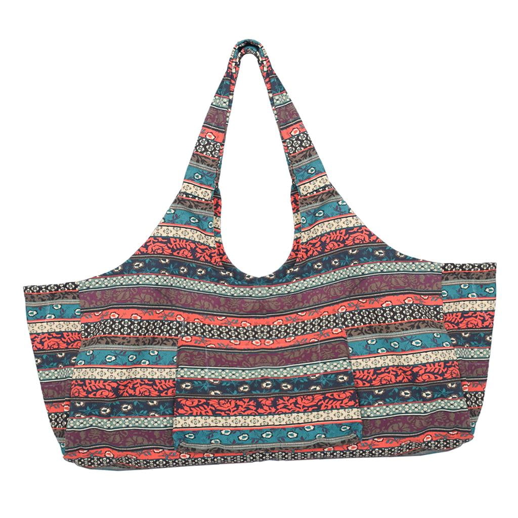 Extra Large Yoga Mat Tote Bag Carrier with Side Pocket | Fits Most Size Mats | Patterned Canvas | 29x9x12 inches