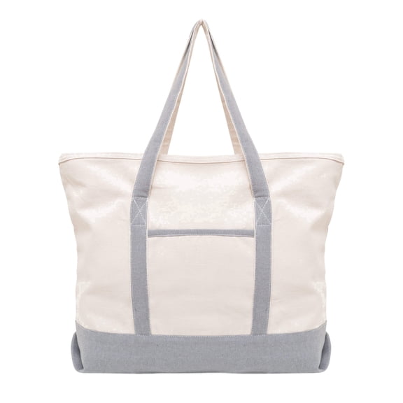 Extra Large Zippered Canvas Tote Bag, 22 Inch, Organic Cotton - Gray