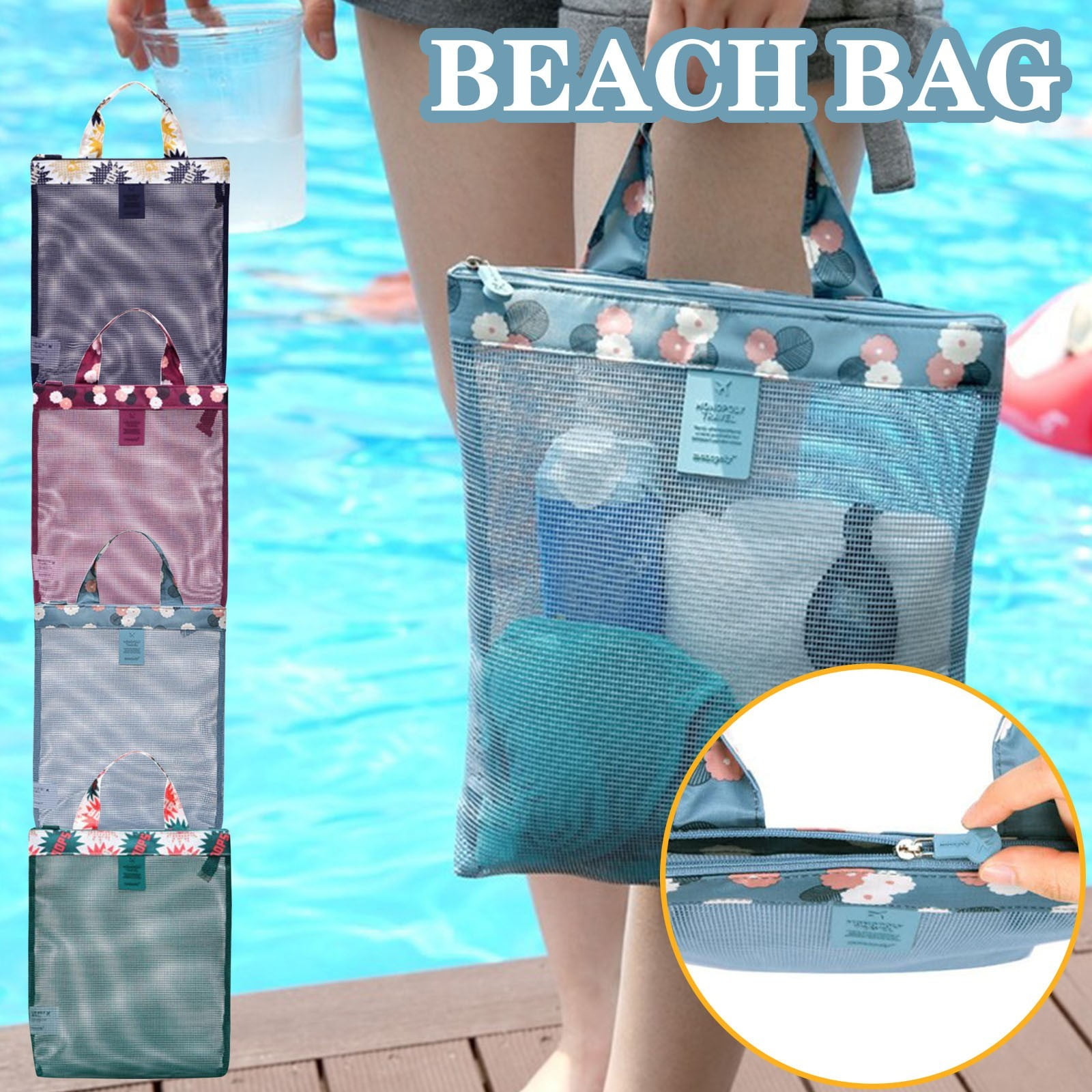 Large Beach Rucksacks Extra Large Zippered Mesh Beach Bag with Sand-Proof Bottom - 26x31 ...