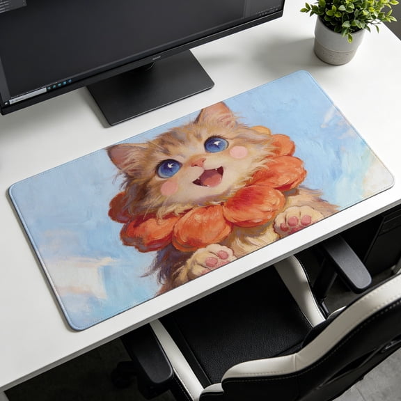 Extra Large adorable kitten oil painting Mouse Pad，Non Slip Rubber Pad，Desktop Decoration Drotection Pad，Washable，Lock Edge Multi Size，Premium Multipurpose Mousepad