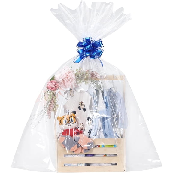 Extra Large ane Bags for Gift Baskets 40x50 Inches, 5 PCS Jumbo Clear Shrink Wrap Bags for Gift Baskets, Bridal/Baby Shower Basket, Wedding, Easter Basket, Christmas Gift and More