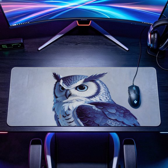 Extra Large artistic blue owl oil painting design Mouse Pad，Non Slip Rubber Pad，Desktop Decoration Drotection Pad，Washable，Lock Edge Multi Size，Premium Multipurpose Mousepad