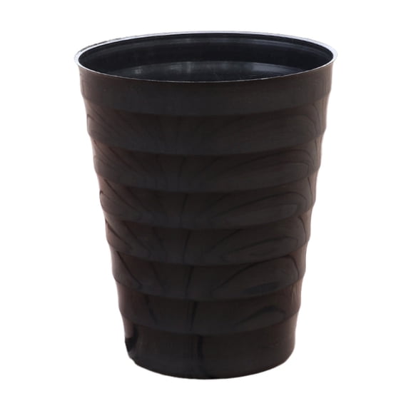 Extra Large black Resin Flower Pot 8.3" Tall Cylindrical Planter with Threaded Texture Thickened, Built In Drainage Net Hex Anti-Skid Base