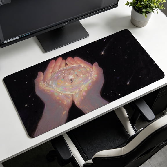 Extra Large celestial starry galaxy glowing hands Mouse Pad，Non Slip Rubber Pad，Desktop Decoration Drotection Pad，Washable，Lock Edge Multi Size，Premium Multipurpose Mousepad，Work Desk